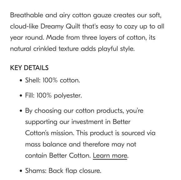 NWT WEST ELM DREAMY GAUZE COTTON QUILT - Picture 6 of 6